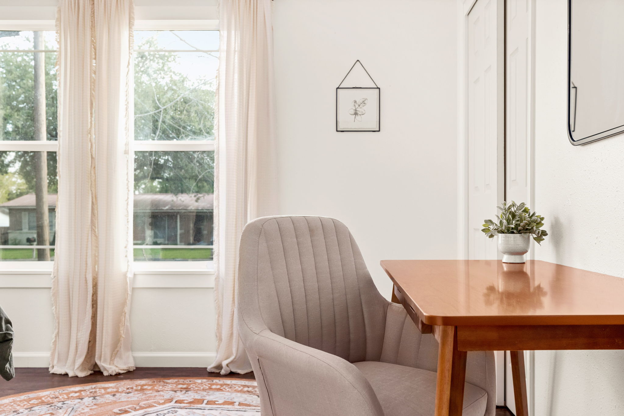 Bedroom desk and chair workspace corner