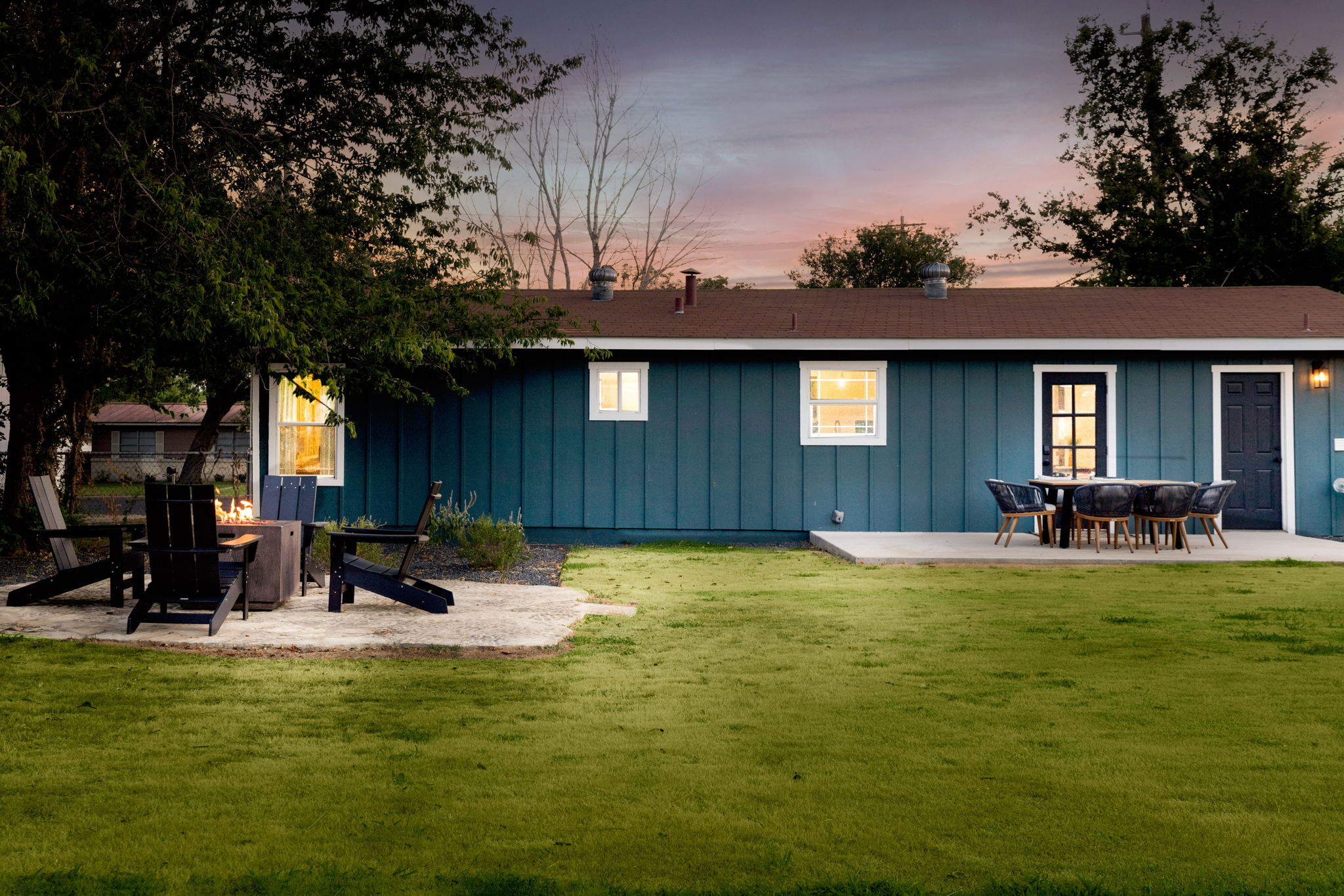 Mulberry House backyard at dusk